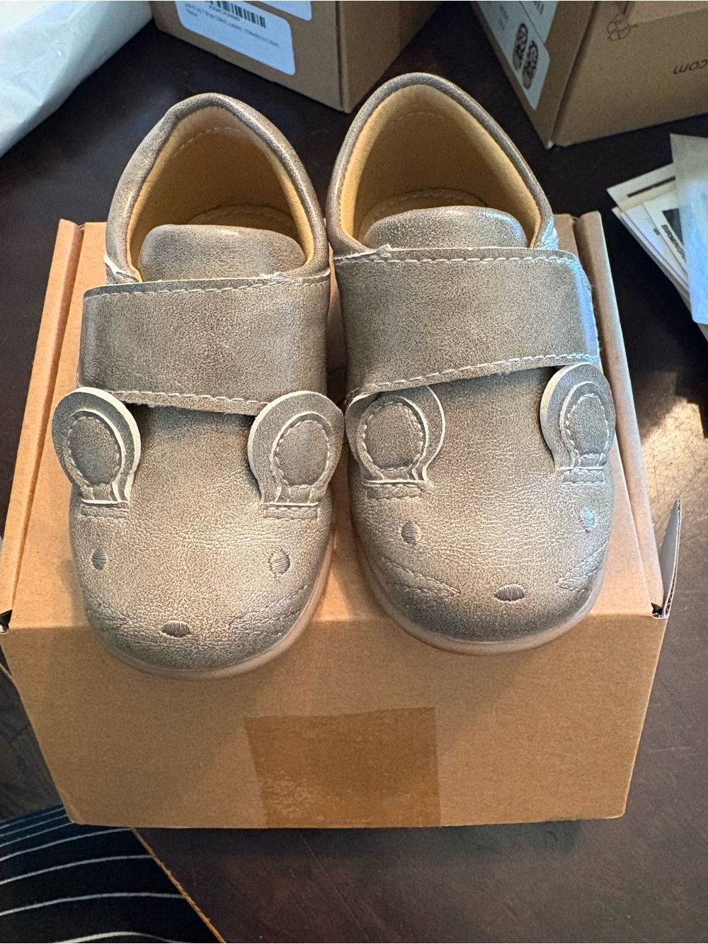 Baby Walker Velcro Shoes with Mouse Detail — Grey